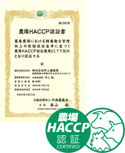 農場HACCP認証書